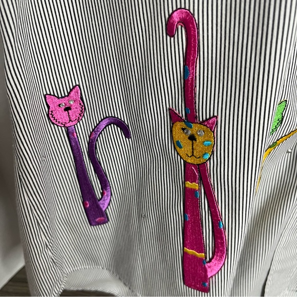 Vintage MiLi Colorful Applique Cat Mice Blouse Sequins Large Striped Long Sleeve - Picture 6 of 11
